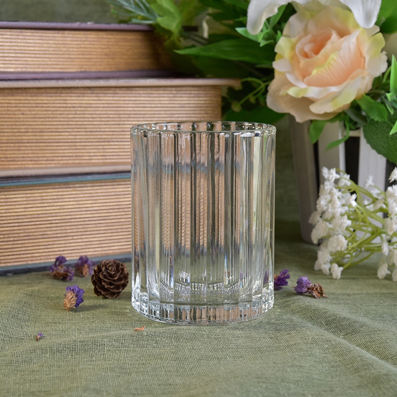 Crystal custom stripe glass pillar candle holder 300ml
