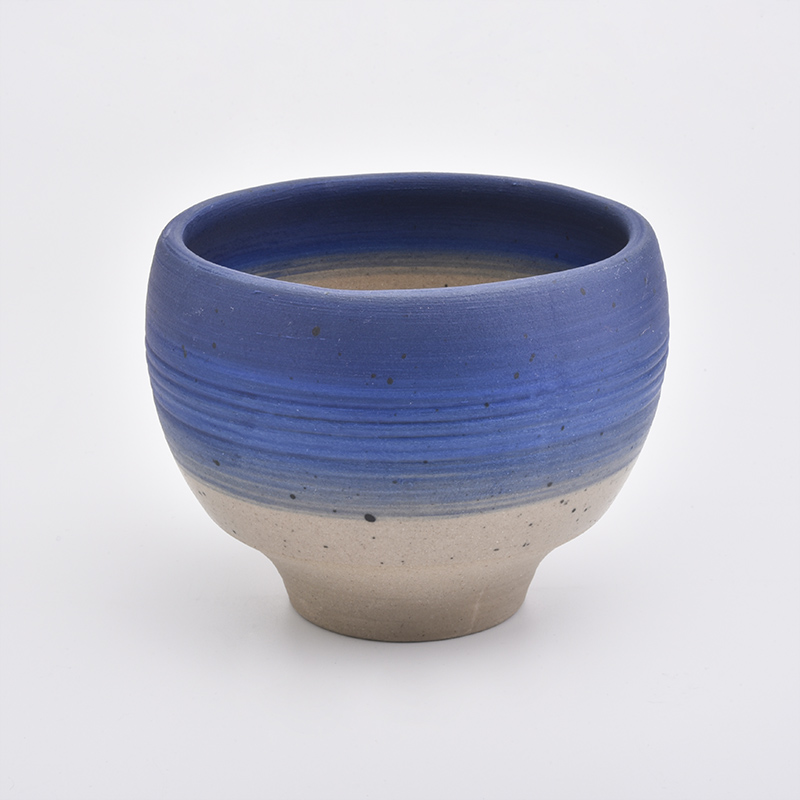 Blue Color Bowl Shaped Candle Vessels Ceramics