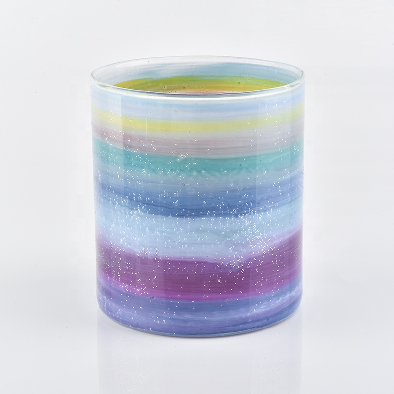 cylinder colorful glass candle vessel candle glass jar glass lid bling candle jars