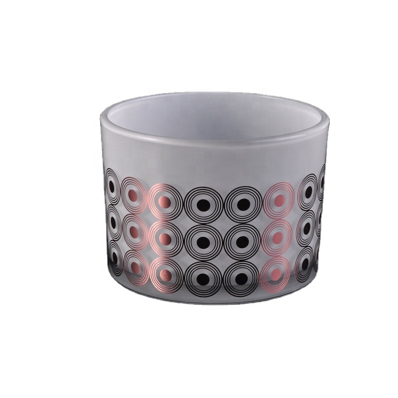 White Glass Candle Container With Decal Decoration wholesale