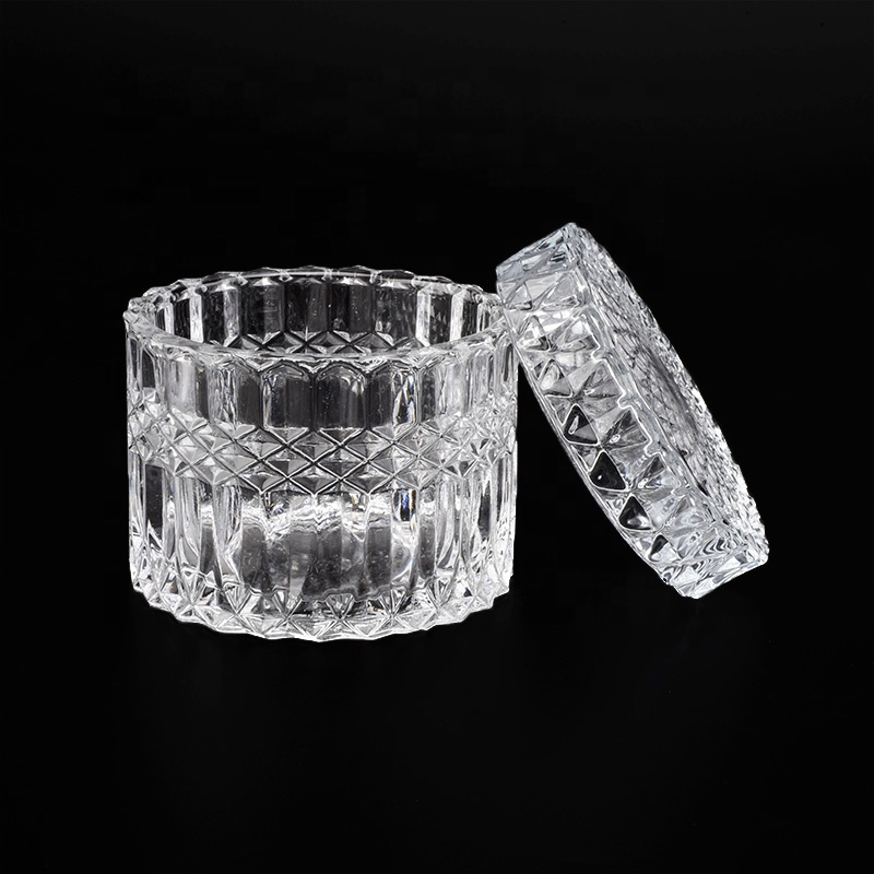 250ml Crystal Diamond Geo Cut Glass Candle Jars With Lids