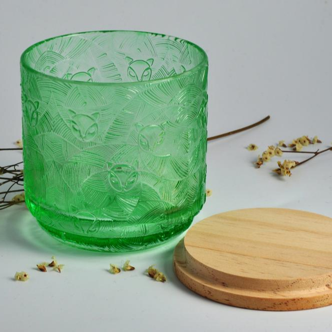 Fox Pattern Embossed Glass Candle Jar For Candle Making