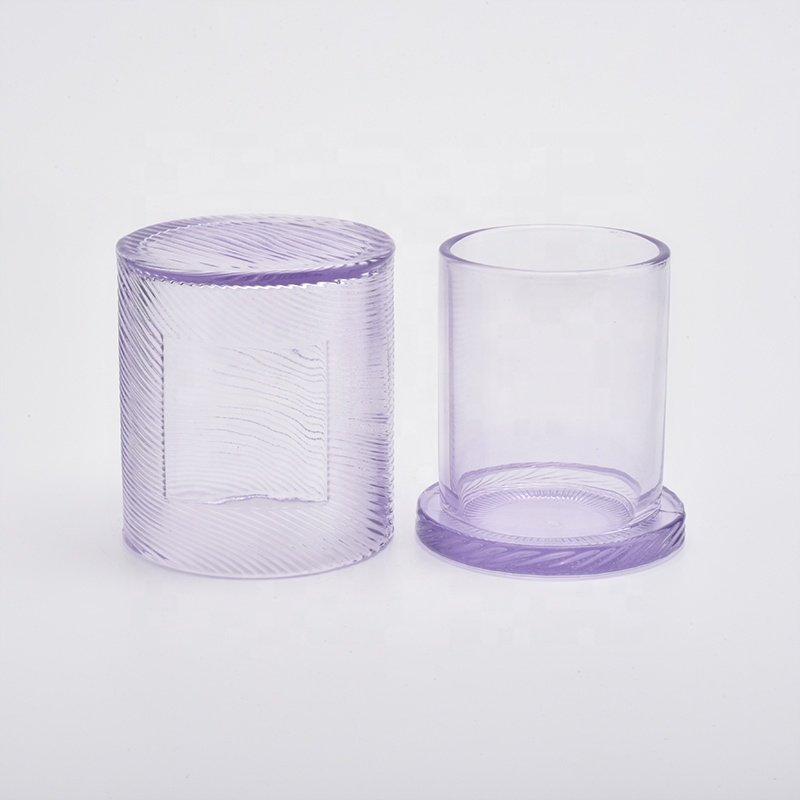 Cylinder purple Glass Candle Holder with lids home decor