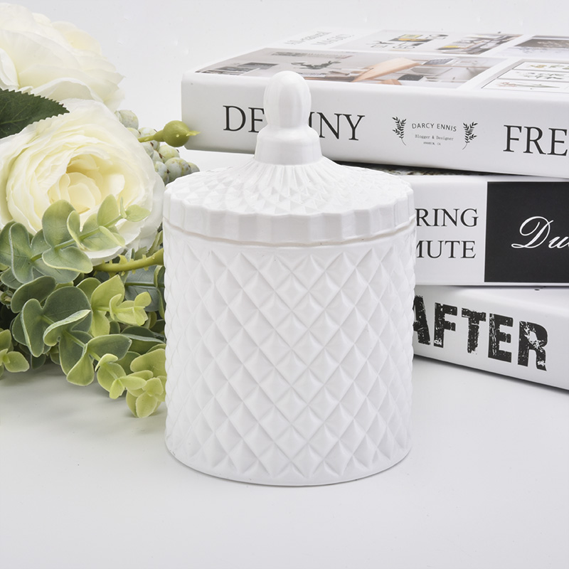 White GEO Cut Glass Candle Jar With Lids