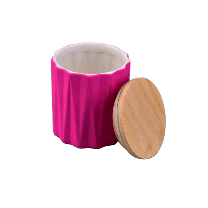 Matte iridescent ceramic candle holder with wood lid
