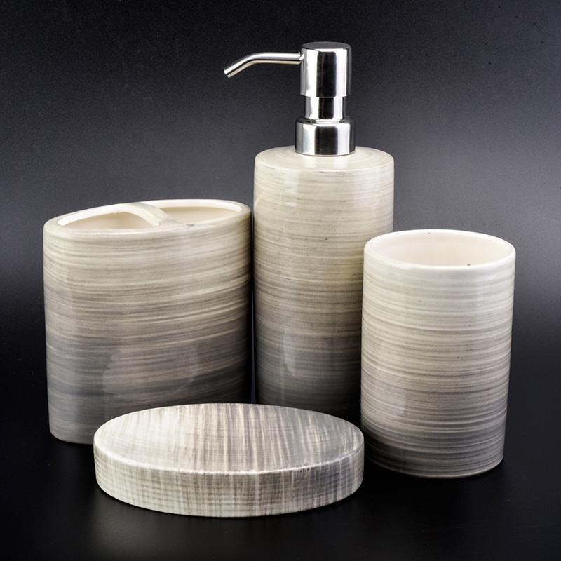 Ceramic bathroom accessories set lotion dispenser soap dish holder doubl toothbrush holder
