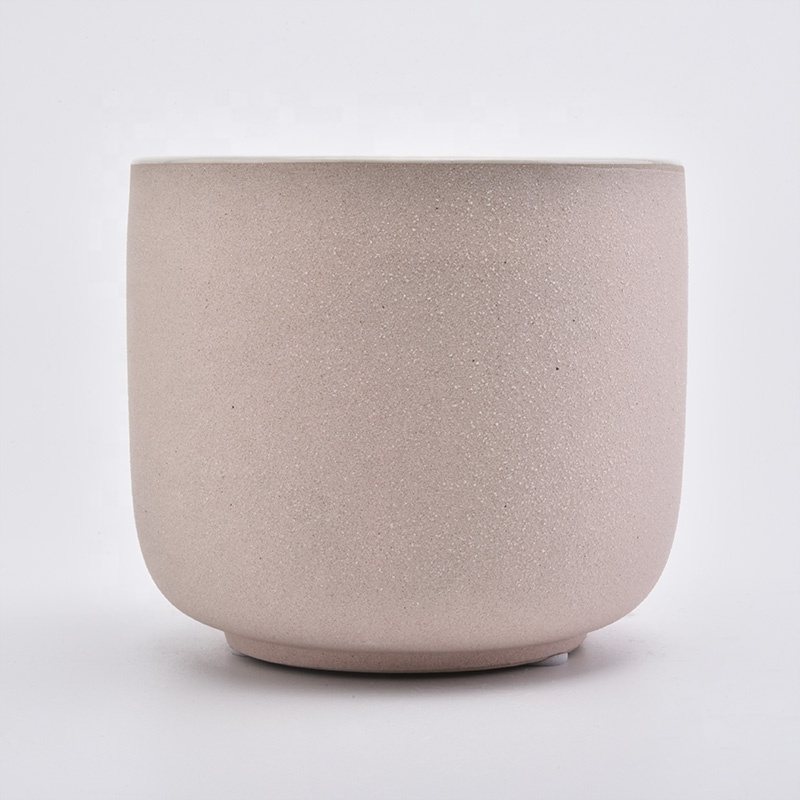 Wholesales Frosted pink Round ceramic candle container