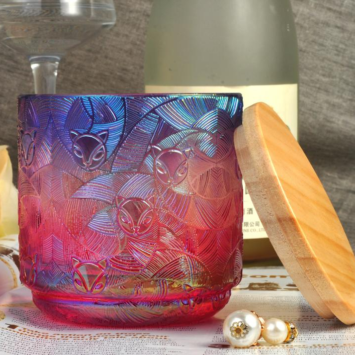 Luxury 11oz Fox Pattern Glass Candle Jars For Home Decoration