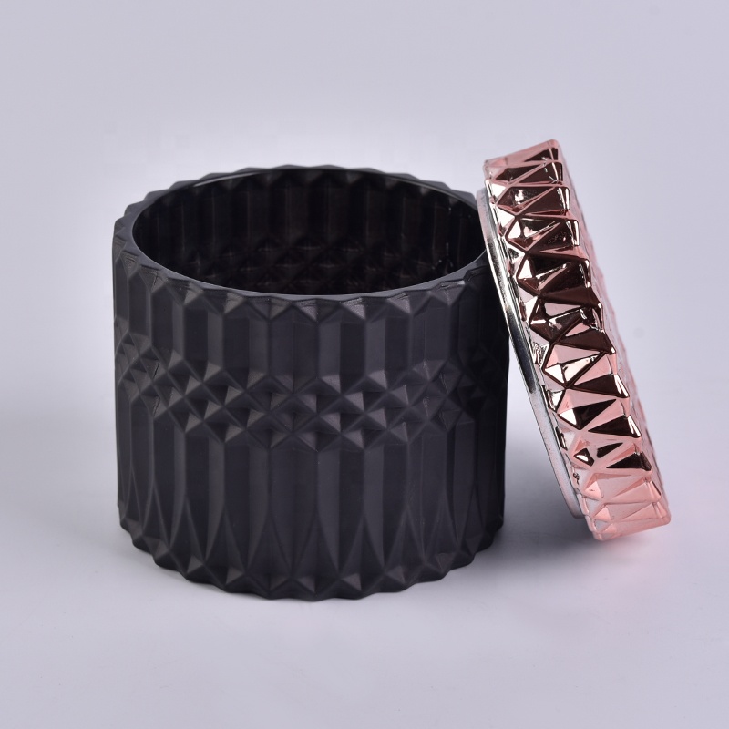 Home decoration GEO glass candle jar with golden lid custom glass container for candle