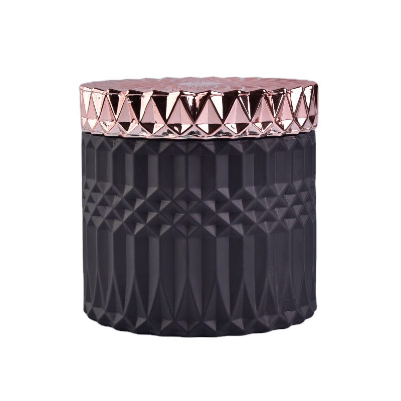 Luxury Matte Black Geo Cut Candle Jar Glass With Rose Gold Lids