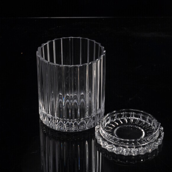 High Quality Stripe Glass Candle Jar With Lids