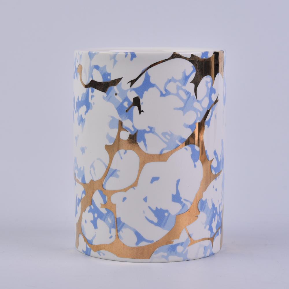 Gold And Marble Pattern Ceramic Candle Vessel Wholesale