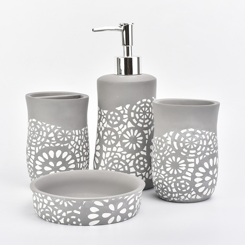 home goods hollow printing bath room accessories concrete bathroom accessories set