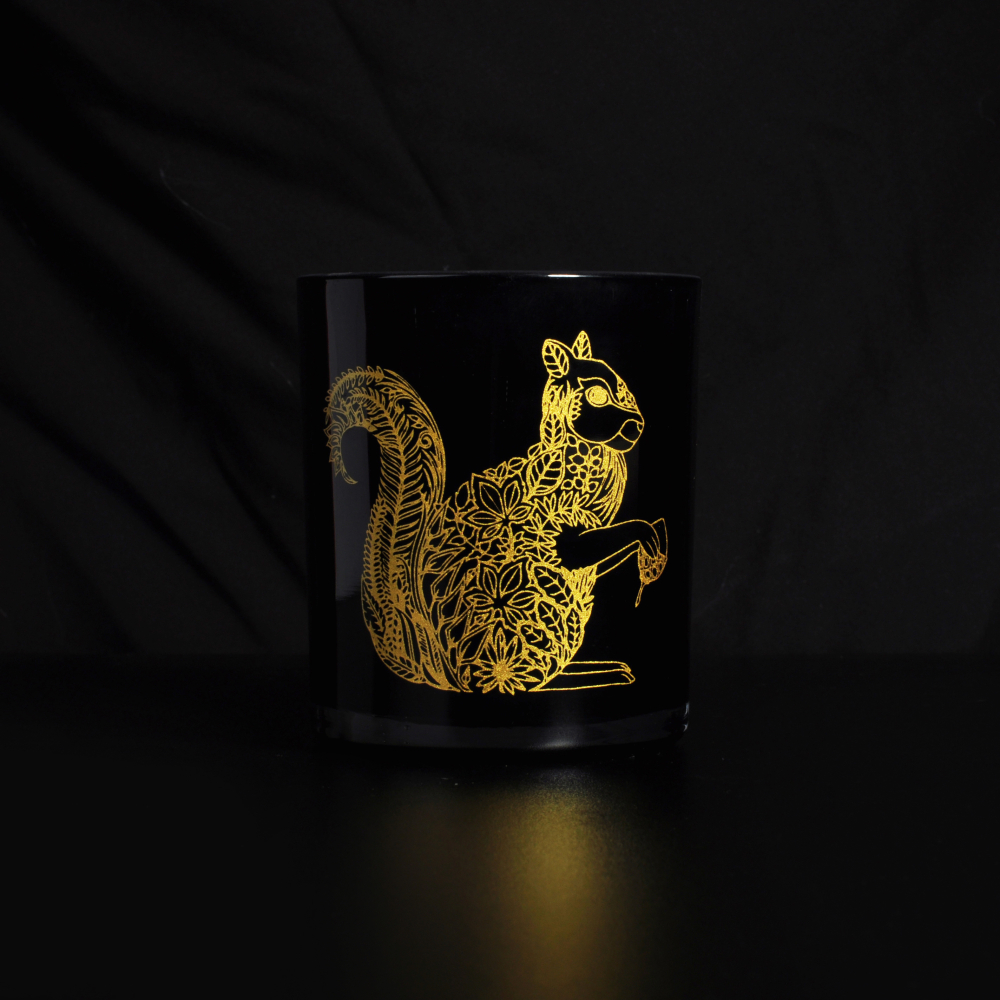 10oz Black Candle Glass Jar With Gold Decal Decoration