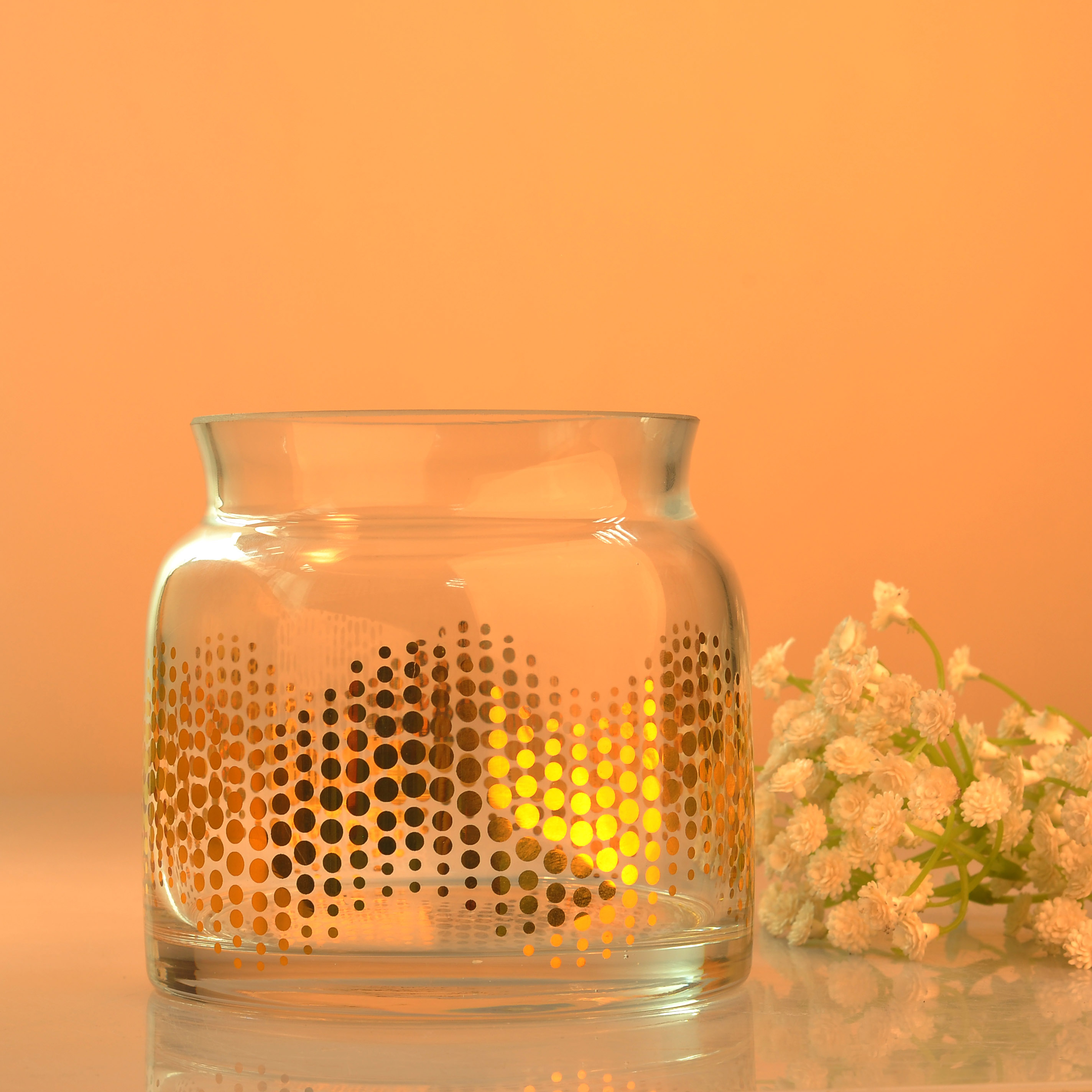 Machine Blowing Glass Candle Container With Real Gold Decal