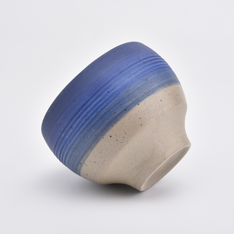 Blue Color Bowl Shaped Candle Vessels Ceramics