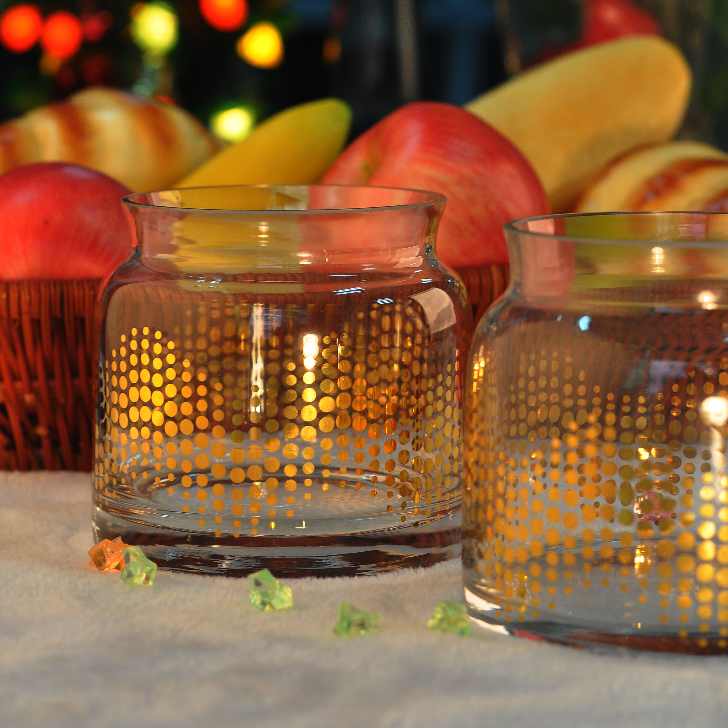 Machine Blowing Glass Candle Container With Real Gold Decal