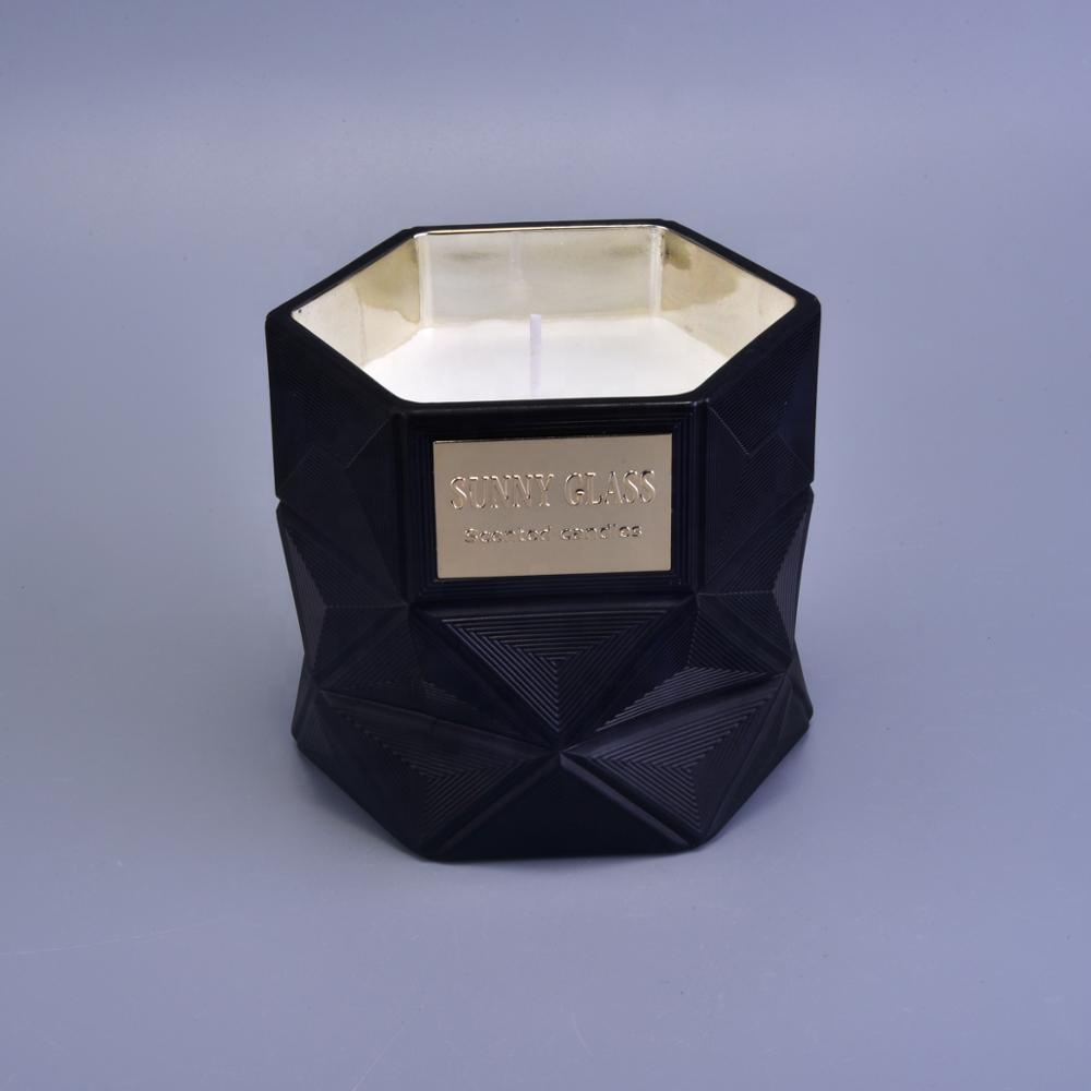 wholesale decorative party hexagonal gold cylinder glass candle jar