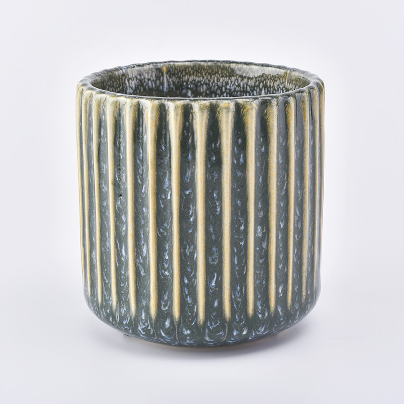 Vertical Stripes Embossed Candle Container Ceramic