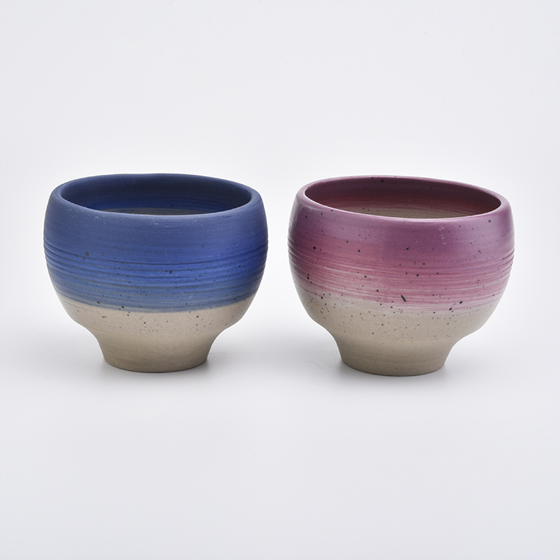 Blue Color Bowl Shaped Candle Vessels Ceramics
