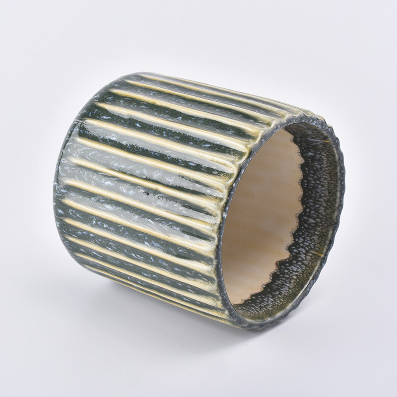 Vertical Stripes Embossed Candle Container Ceramic