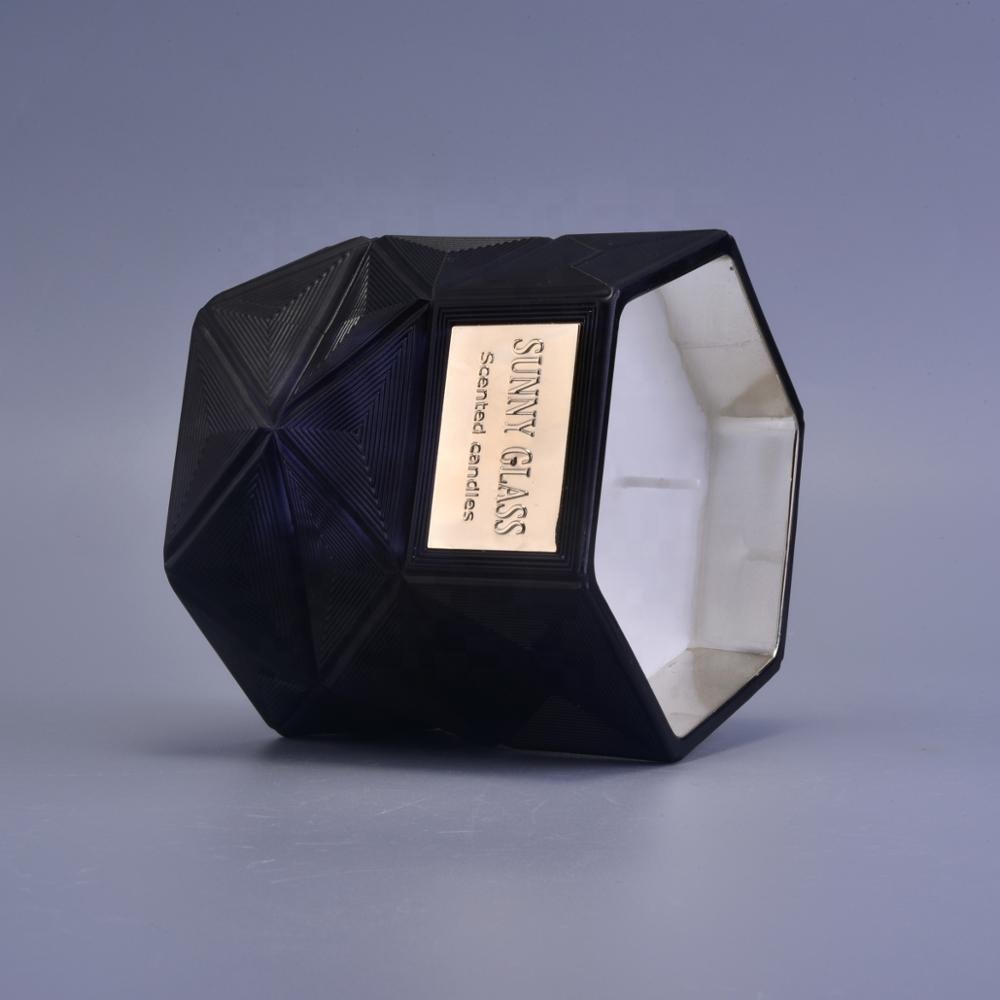 wholesale decorative party hexagonal gold cylinder glass candle jar