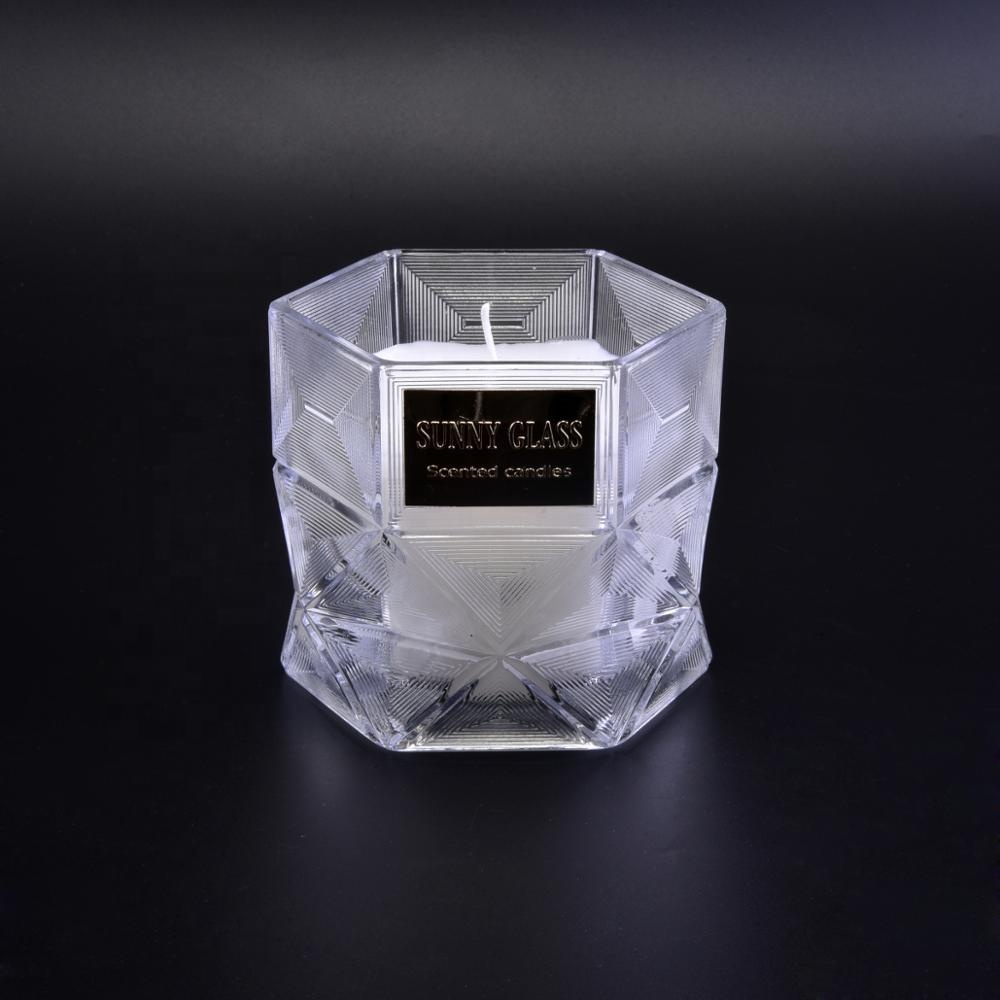 wholesale decorative party hexagonal gold cylinder glass candle jar