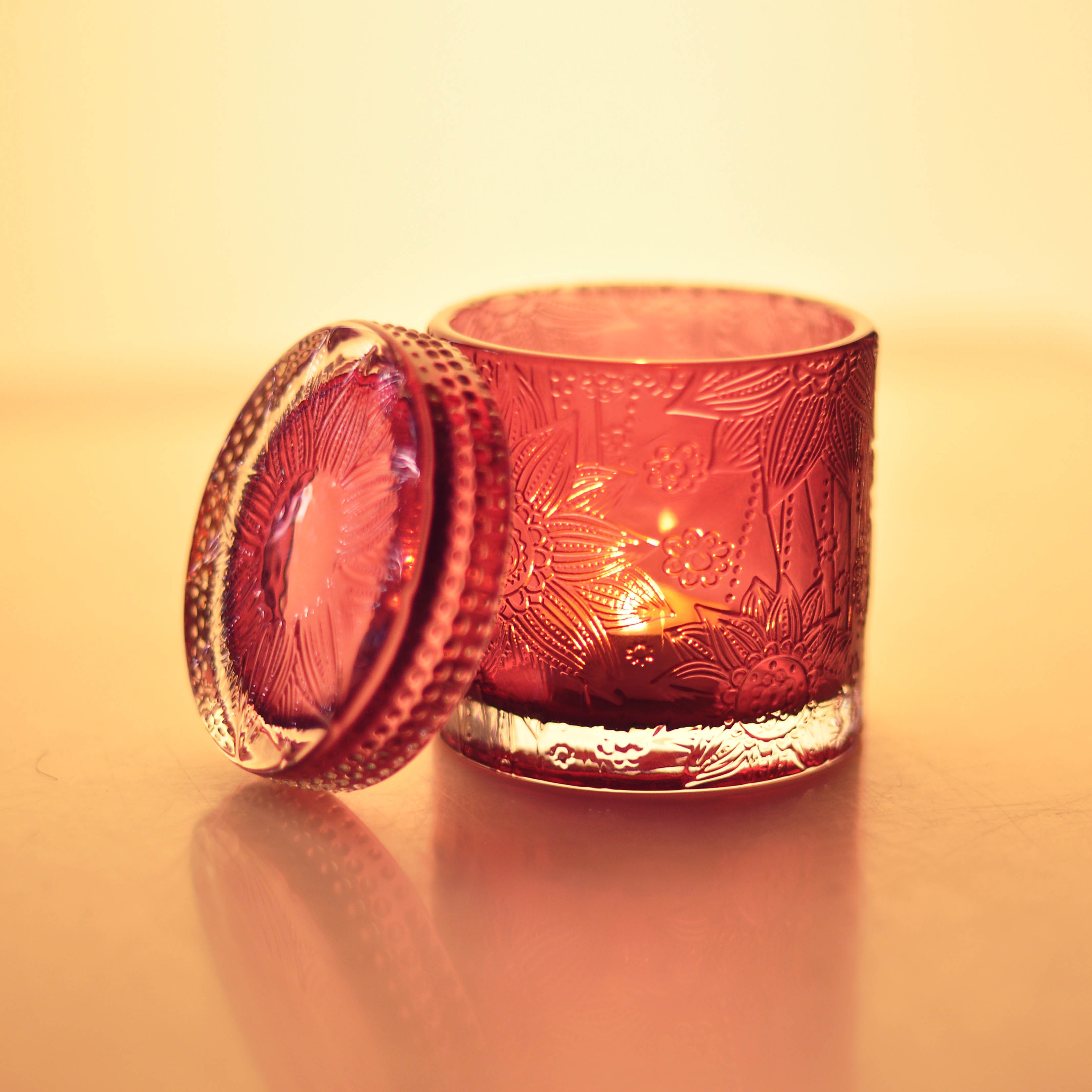 Sunny golden engraving empty Luxury glass candle holder lid with packaging box