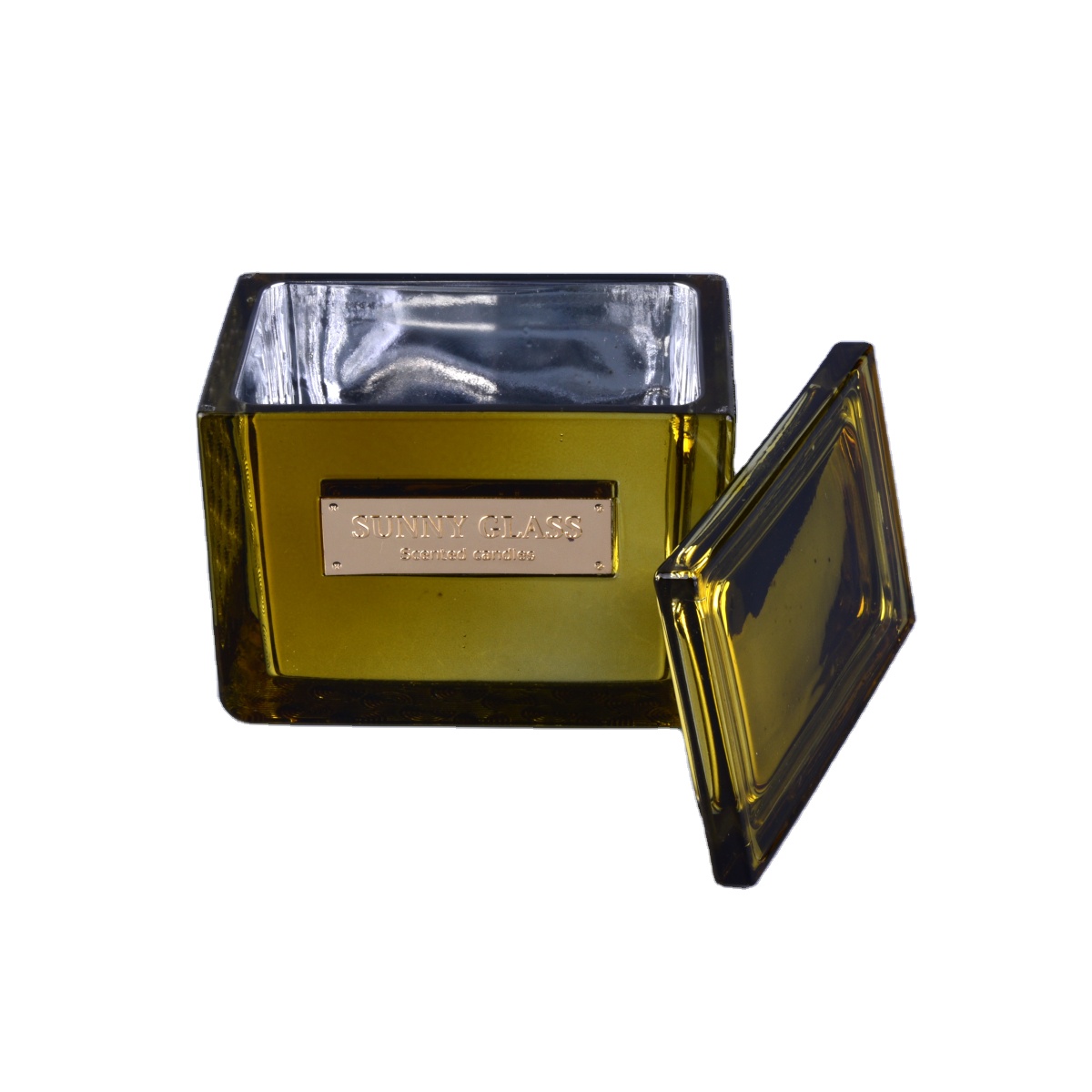 10oz Wholesales custom gold square scented glass candle holders with lid