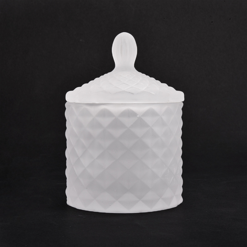 Frosted Embossed Texture Glass Candle Jar With Lid