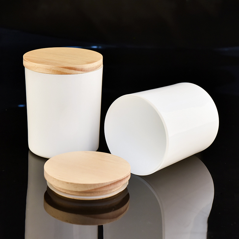 White glass candle jar with wooden lid supply