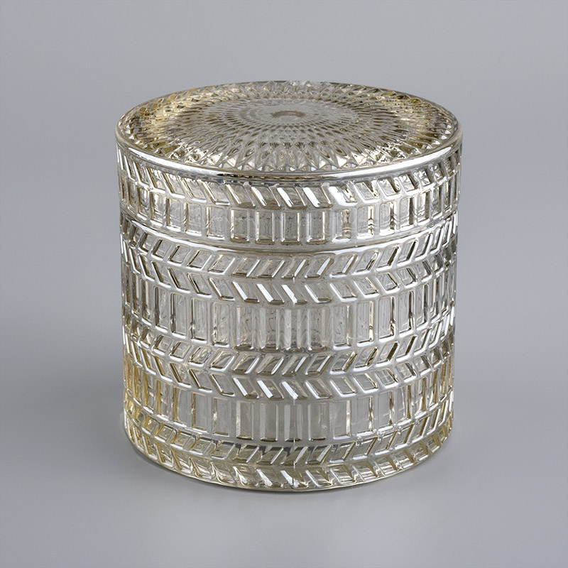 Wholesale luxury embossed glass candle jar with lid