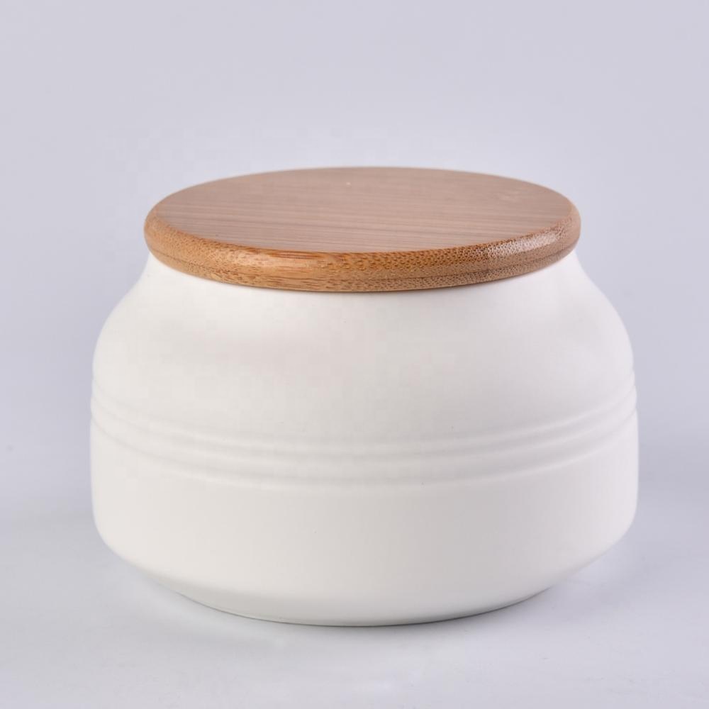 8oz matte white ceramic candle holder with lid