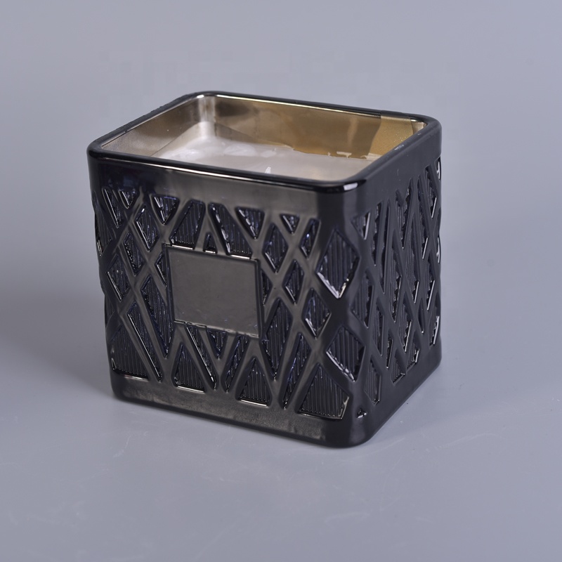6oz,8oz,10oz,12oz,14oz Custom scented square black glass candle jars