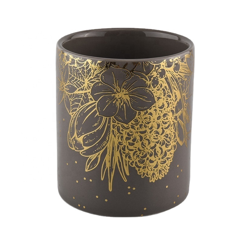 10oz ceramic candle jar with glazing and gold decoration wholesale