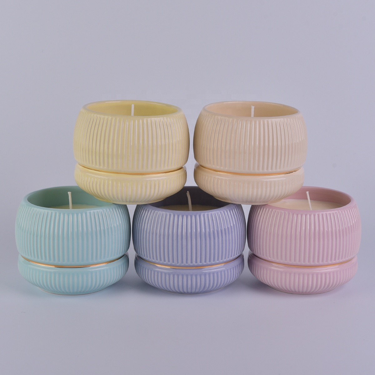 Hot Sale Custom Striped Ceramic Candle Vessels