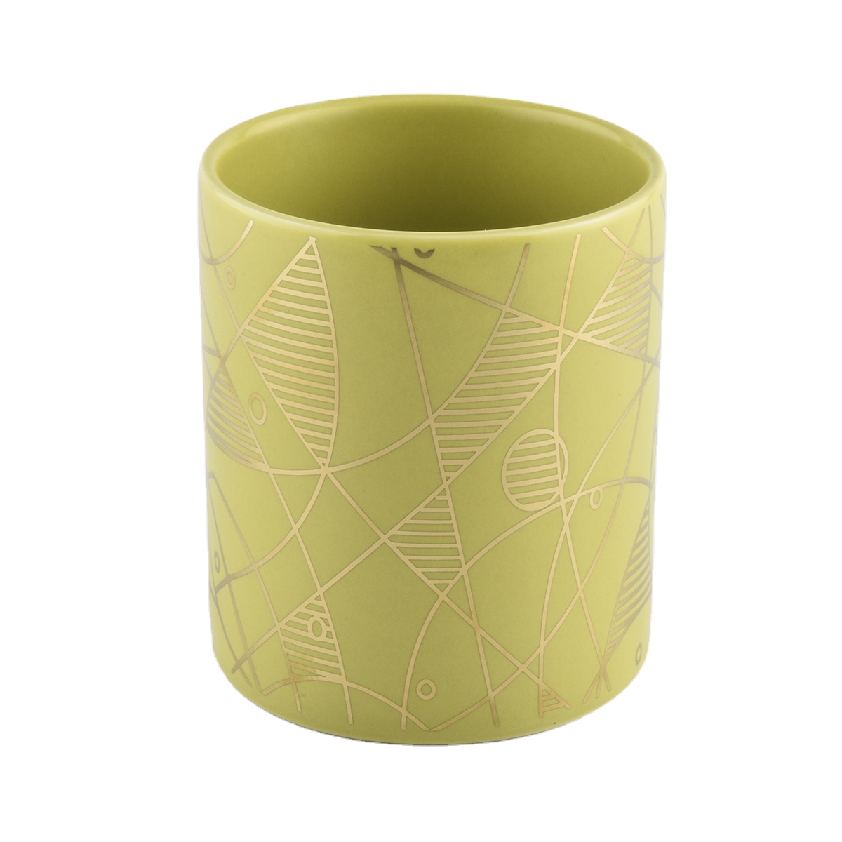 Home decoration cylinder print golden empty ceramic candle jars