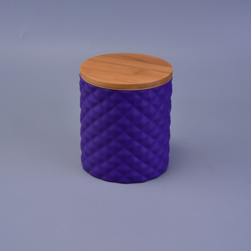 Hot sale custom color ceramic candle jar with bamboo lids