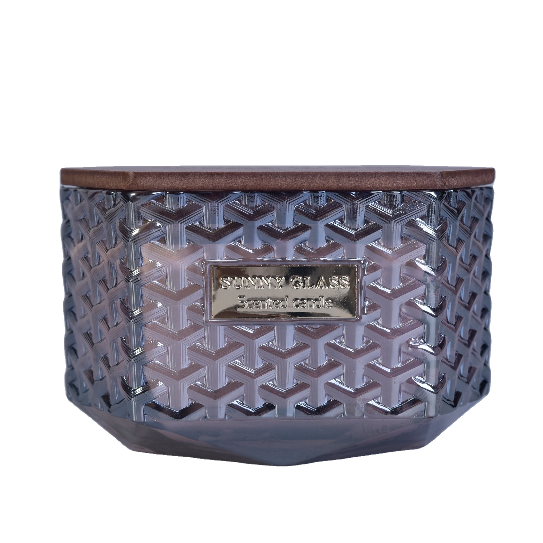 10oz 20oz Sunny Hexagon woven glass candle jars with wood lids