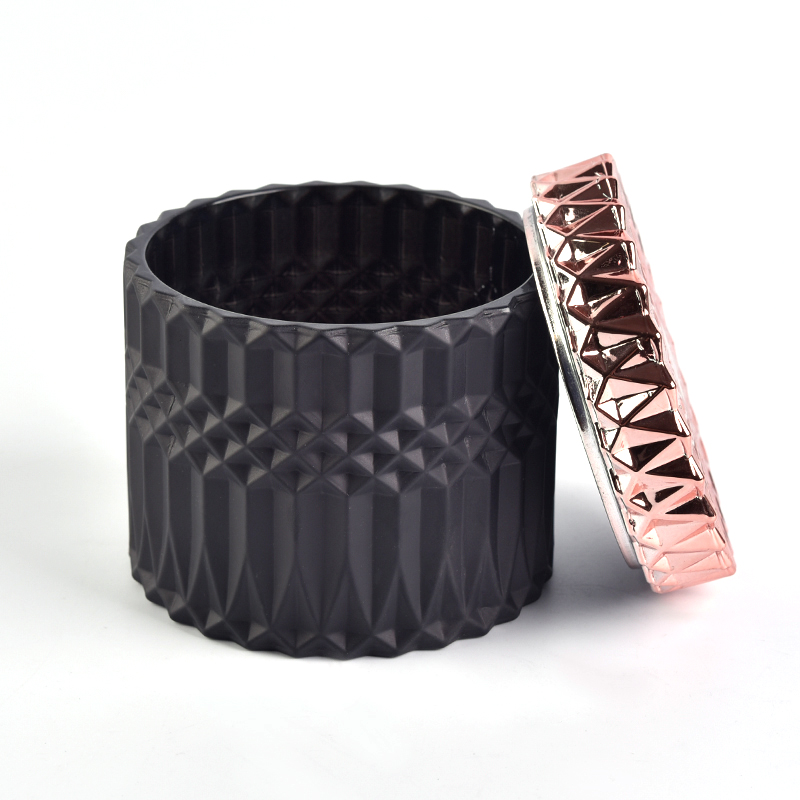 Matte Black Geo Cut Candle Jars With Rose Gold Lids
