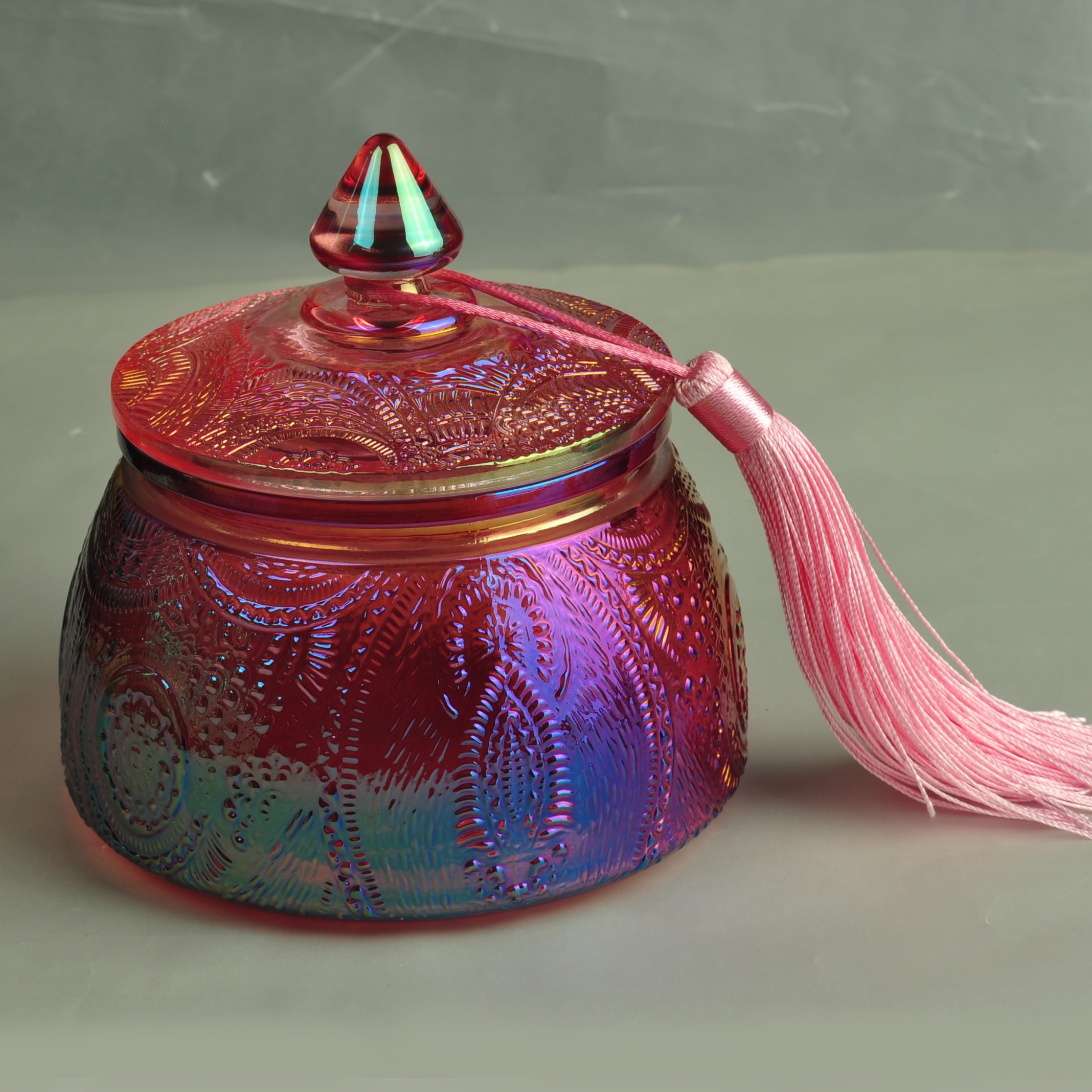 14oz OEM Custom empty decorative glass candle jars with lid in bulk