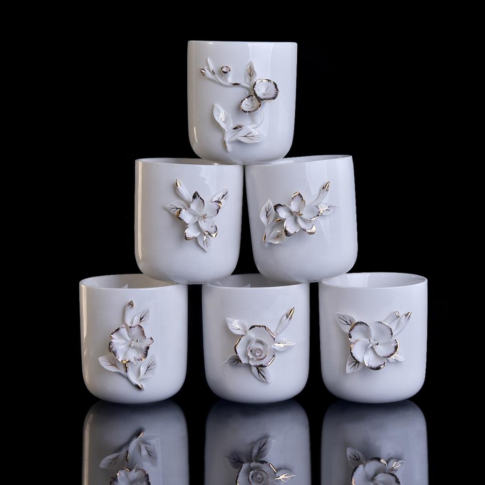 Wholesales custom decorative white empty ceramic candle holder 10oz