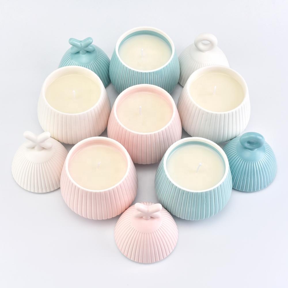 200ml Sunny christmas glazed empty ceramic candle jar with lid