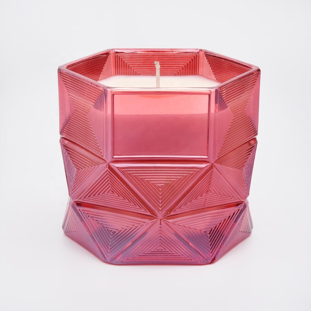Wholesales christmas Custom Hexagon candle glass holder 10oz 20oz