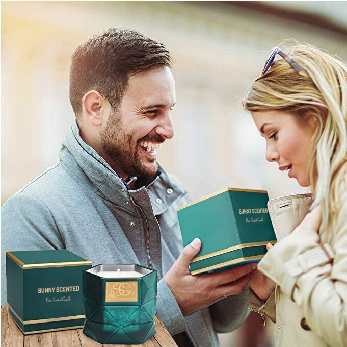 8oz 10oz Sunny luxury tealight geometric scented glass candle holder jar