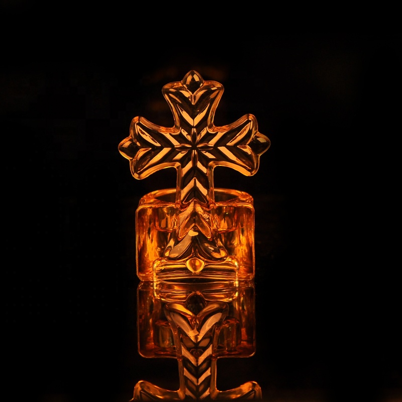 Customized luxury cross design golden candle glass vessel 10oz 20oz