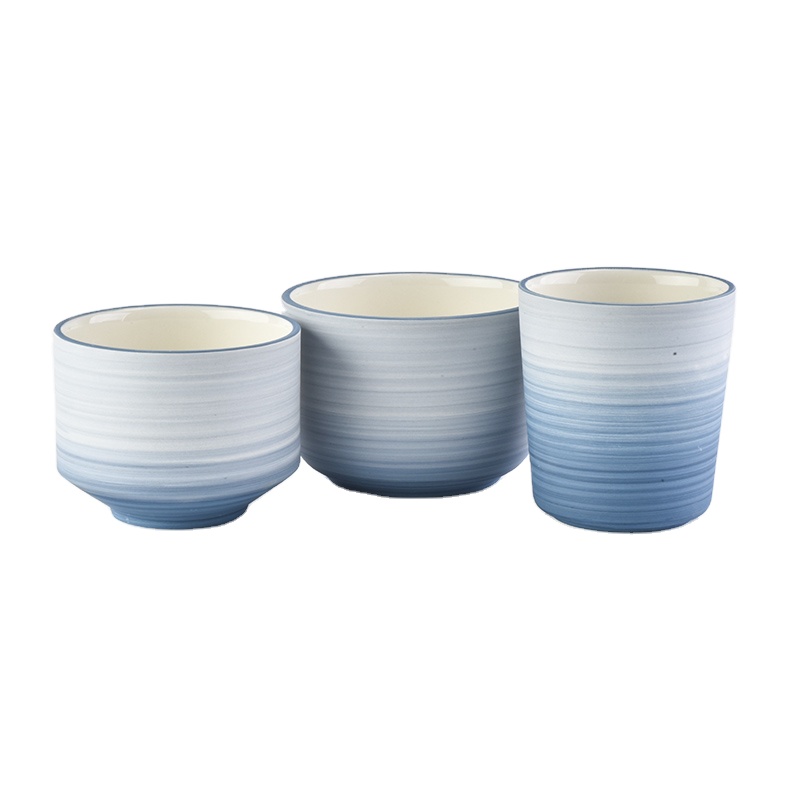 Chinese porcelain matte blue empty decorative ceramic candle jars
