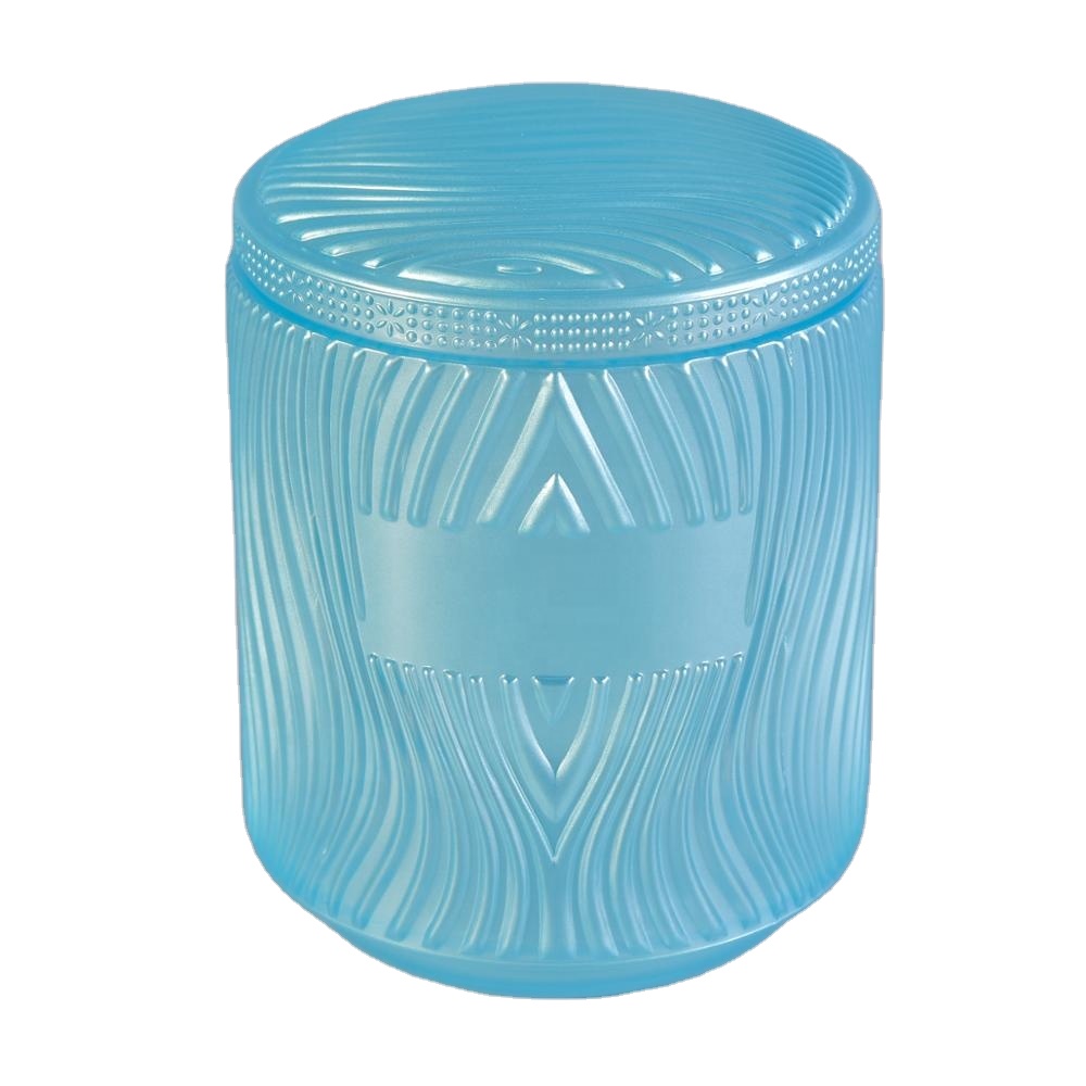 Sunny river design blue Luxury glass candle jars with glass lid