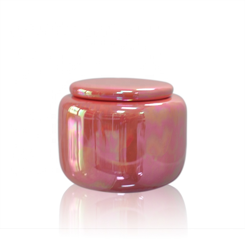 Wholesales iridescent bulk tealight ceramic candle holders with lid