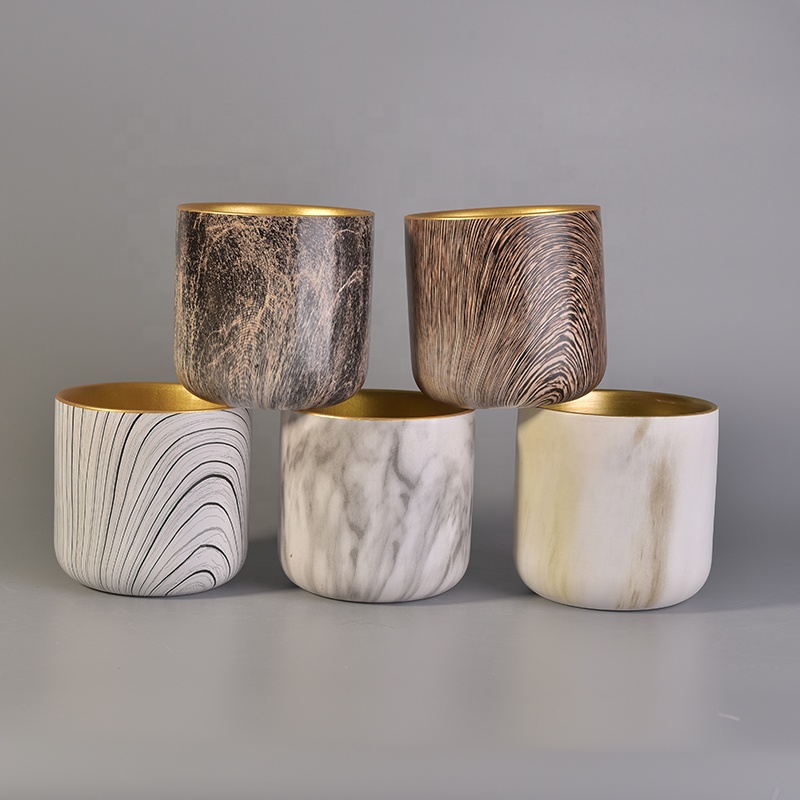 400ml Water Transfer Ceramic Candle Vessel With Gold Plating